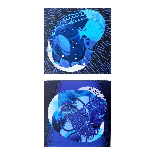 "Pine Barren Blue" by Michael DesRosiers Abstract Mixed Media on MDF Panel (2025)-Set of 2 For Sale
