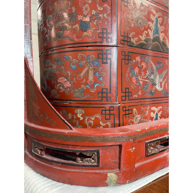 A Large Antique Chinese Red Lacquered Four-Tier Stacking Wedding Basket/Box. For Sale - Image 12 of 12