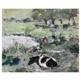 Magdalena Spasowicz, Landscape with a Cow, Oil on Board, 1998 For Sale