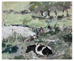 Magdalena Spasowicz, Landscape with a Cow, Oil on Board, 1998