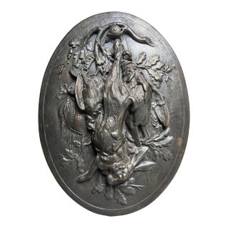 Stunning Black Forest French Cast Iron Hunt Trophy Plaque 17 1/4" X 12 3/4" For Sale