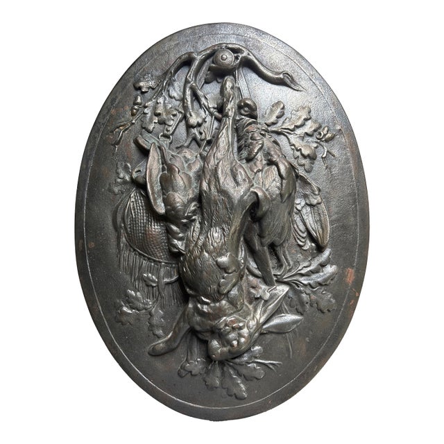 Stunning Black Forest French Cast Iron Hunt Trophy Plaque 17 1/4" X 12 3/4" For Sale
