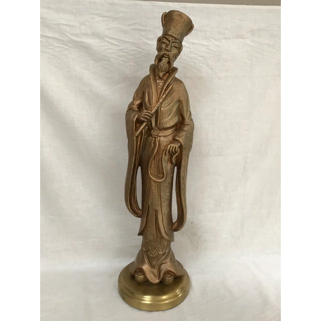 Hollywood Regency Gilded Chinoiserie Statue Wise Man For Sale - Image 9 of 9