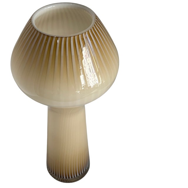 Glass 17+ Iin. Massimo Vignelli Venini Fungo Style Murano Beige Striped Art Glass Vase For Sale - Image 7 of 13