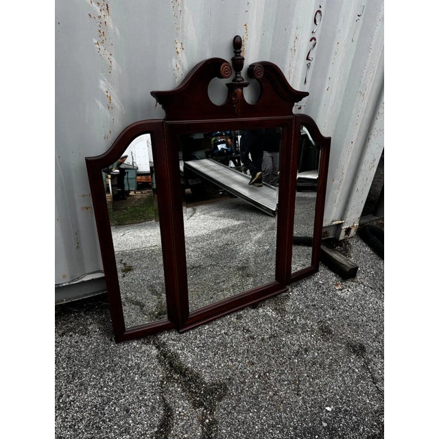 Mid 20th Century Cochrane Furniture Federal Style Cherry Trifold Beveled Mirror For Sale In Houston - Image 6 of 9