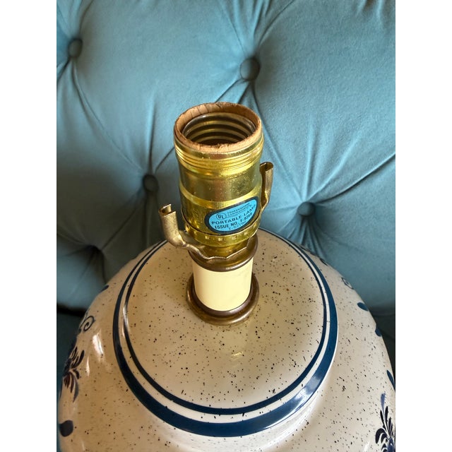 Vintage Pottery Blue Floral Hand Painted Lamp Delft Style For Sale In Seattle - Image 6 of 12