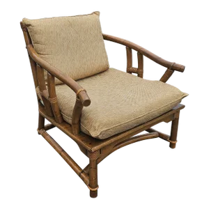 Mid Century John Wisner for Ficks Reed Rattan and Walnut Lounge Chair