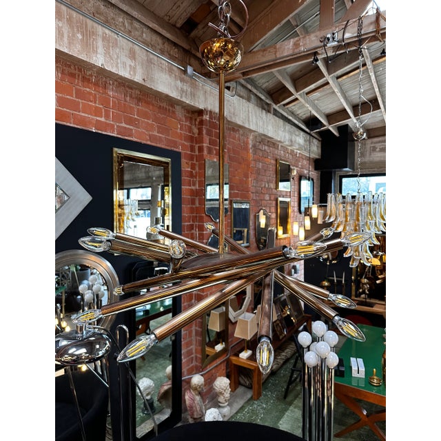 Mid Century Italian Stilnovo Orbit Chandelier Brass, Italy, 1955 For Sale - Image 9 of 9