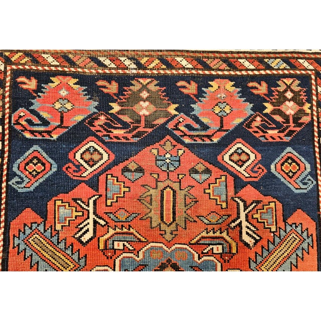 Antique Caucasian Kazak Area Rug, Handwoven Wool, Geometric Medallion Design, Late 1800s, 4' x 5' For Sale - Image 17 of 18