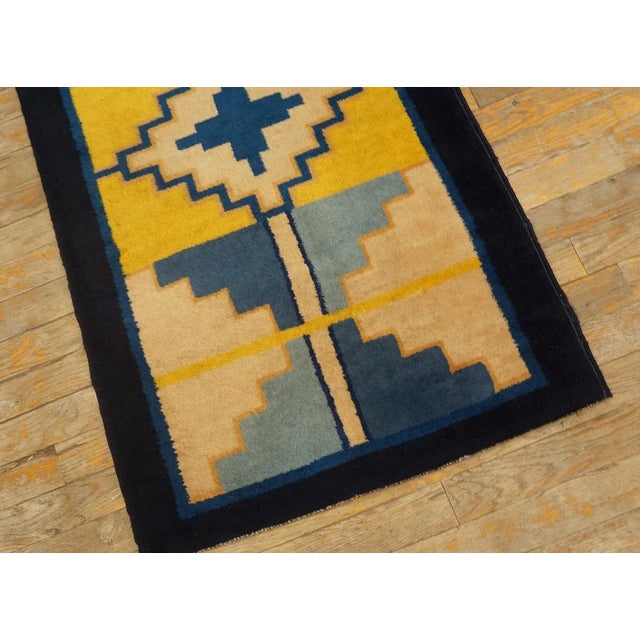 1920s 1920s Yellow Ecru Medallion Antique Chinese Art Deco Rug 2' X 3'8'' Knotted Wool Carpet For Sale - Image 5 of 9