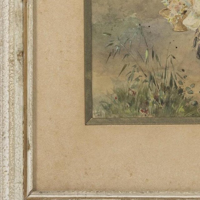 Modern Gaston Gérard, Girl with Flowers, 1920s, Watercolor For Sale - Image 3 of 6