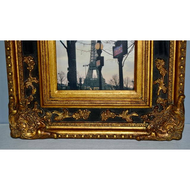 Vtg. Parisian Scene Print in Ornate Black & Gold Rocco Style Frame For Sale - Image 4 of 13