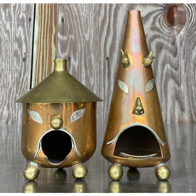 Mid 20th Century Vintage Boho Tooled Metal Ashtrays - Set of 2 For Sale - Image 5 of 6