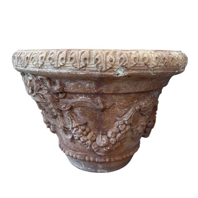 1990s Planter Toscana Jardiniere Concrete Amedusa Garlands With Hole French Style Urn Vintage For Sale - Image 10 of 18