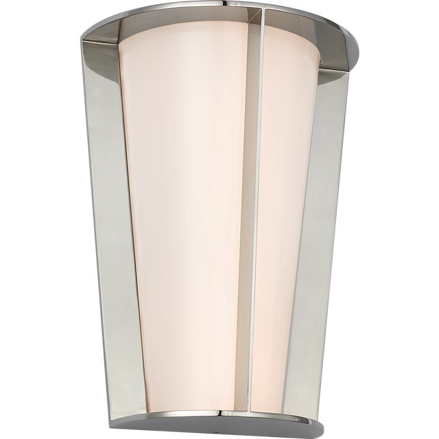 Modern Barbara Barry for Visual Comfort Signature Phinn 12" Tapered Sconce in Polished Nickel with White Glass For Sale - Image 3 of 9