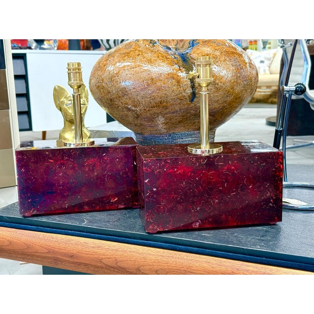 Metal Pair of Stunning Red Fractal Resin Lamps For Sale - Image 7 of 12