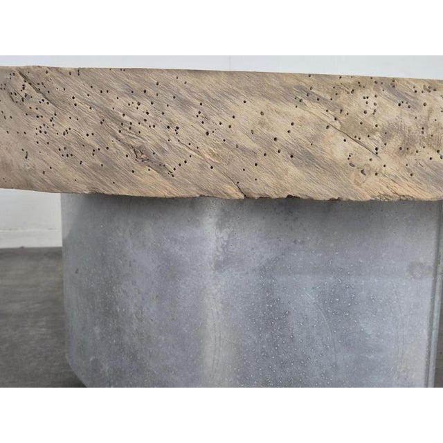 Coffee Table with Raw Wood Slice Top on Metal Base For Sale - Image 4 of 6