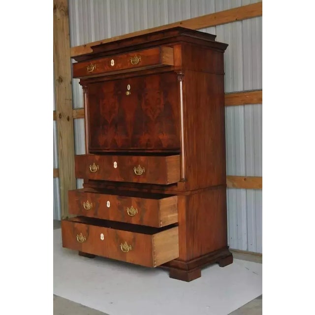 Brown Mid 19th Century French Empire Flame Mahogany Drop Front Secretaire Abattant Secretary Desk For Sale - Image 8 of 10