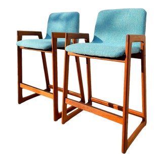 Vintage Mid Century Danish Teak Bar Stools - a Pair For Sale