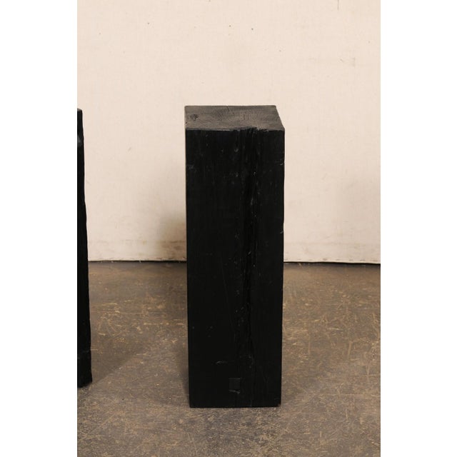 An Indonesian pair of carbonized ironwood columns from the 19th century. These antique pedestals from Indonesia have...
