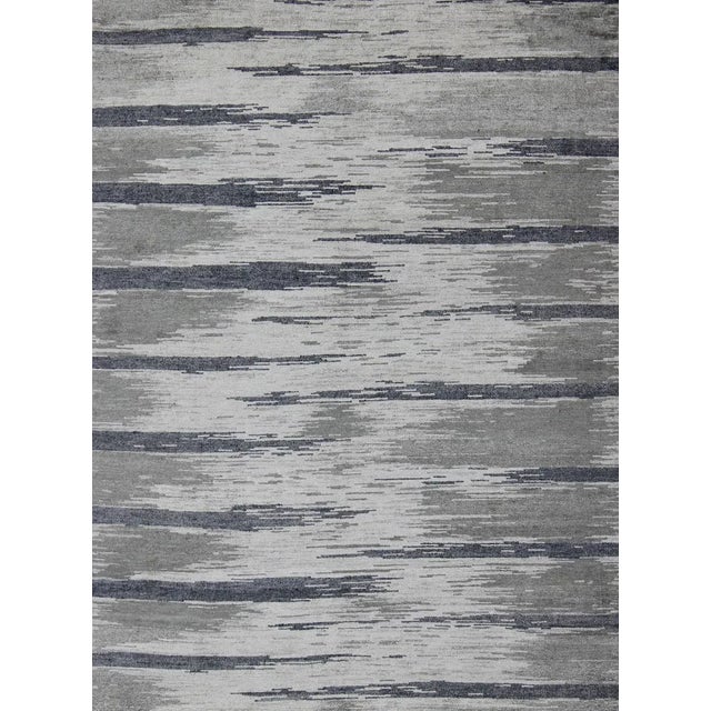 Modern Silk Rug With Gray Blue Steel Blue Gray And Taupe In Tiger Striped Pattern Chairish