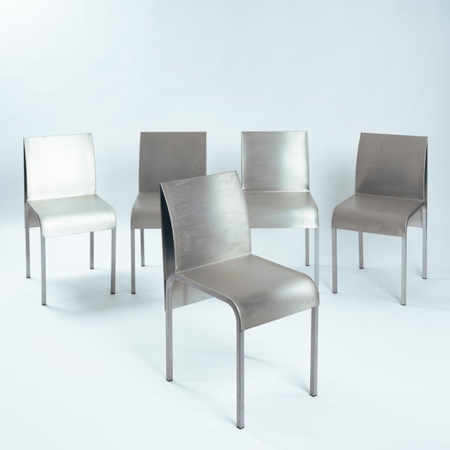 Postmodern Sculptural Dining Chairs in Aluminium and Steel Belgium 1980s/90s, Set of 5 For Sale - Image 9 of 18
