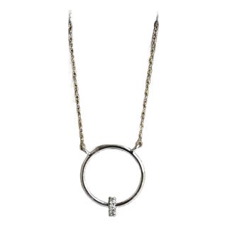 Two-Tone Diamond Circle Necklace in 10kt Gold - 0.10ctw Gh Si, Adjustable 16-18" For Sale