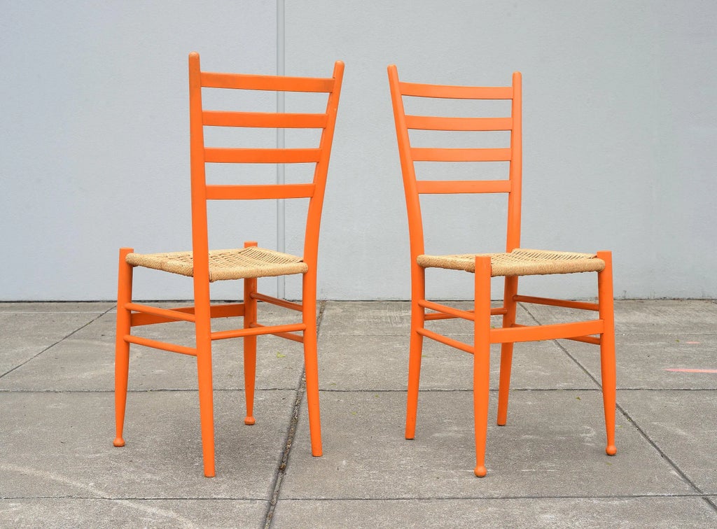 1950s Gio Ponti Style Orange Ladder Back Chairs - a Pair | Chairish