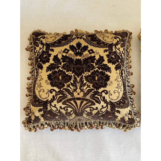 1970s Vintage 22” Italian Fortuny Velvet Feather Down Pillows Pair For Sale - Image 5 of 7