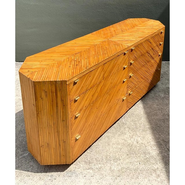 Vintage Chevron Rattan Six-Drawer Dresser For Sale - Image 12 of 12