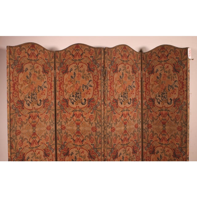 Brown 19th Century Painted Fabric Four-Panel Screen For Sale - Image 8 of 12