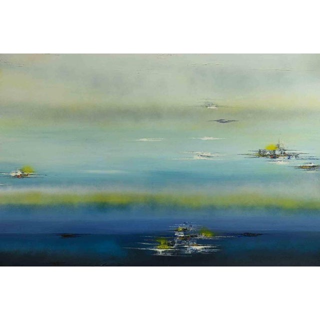 Landscape is an artwork realized by Mario Sinisca, 1970s. Mixed media on canvas, 143 x 245 cm; not framed. Hand signed...