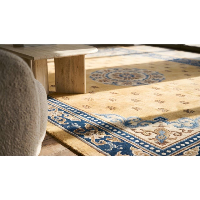 1800s Mustard Yellow Medallion Antique Chinese Ningxia Kang Rug 6' X 10'3" Handknotted Wool Carpet For Sale - Image 11 of 11