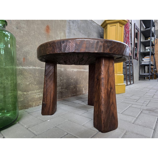 Mid-Century Modern Brutalist Round Oak Coffee Table, 1970s For Sale - Image 3 of 9