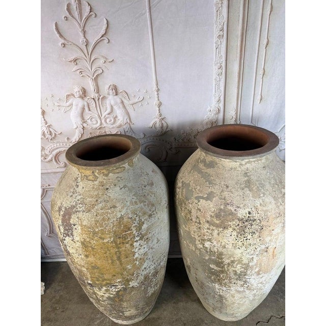 Pair of Monumental Terracotta Olive Jars With Weathered Patina For Sale - Image 16 of 17