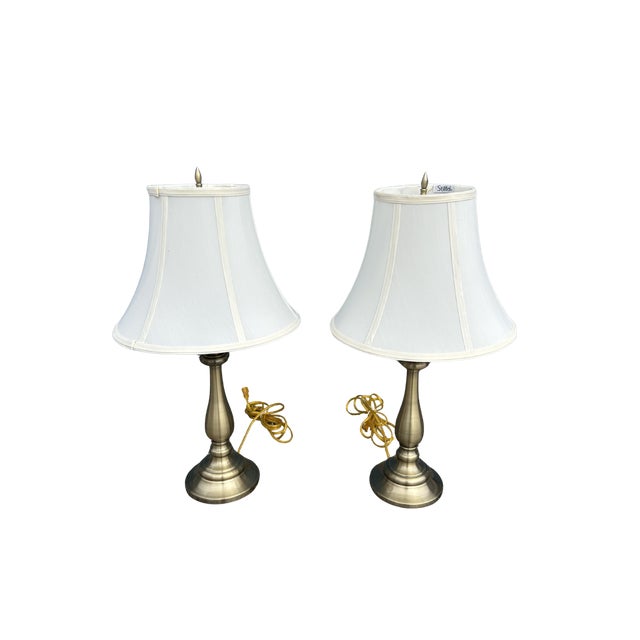 Stiffel Vintage Stiffel Brass Table Lamps With Original Shades – Classic Baluster Form Traditional Lighting - a Pair For Sale - Image 4 of 11