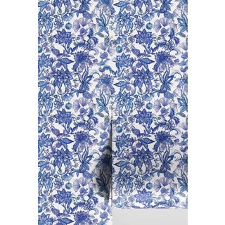 Floral & the Frog Chinoiserie Grasscloth Wallpaper by House Party | Azure Blue | 6 Yards For Sale
