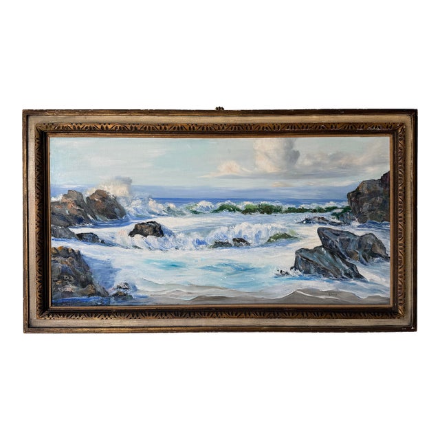 1970’s Liz Lemons Impressionist Coastal Landscape Oil on Canvas, Framed For Sale