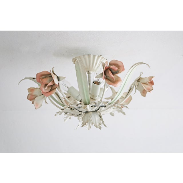 1970s Florentine Ceiling Light with Roses, 1970s For Sale - Image 5 of 7