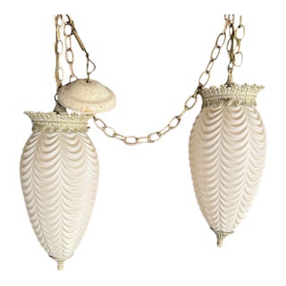 Vintage Hollywood Regency Pineapple Milk Glass Swag Lamps - Pair For Sale