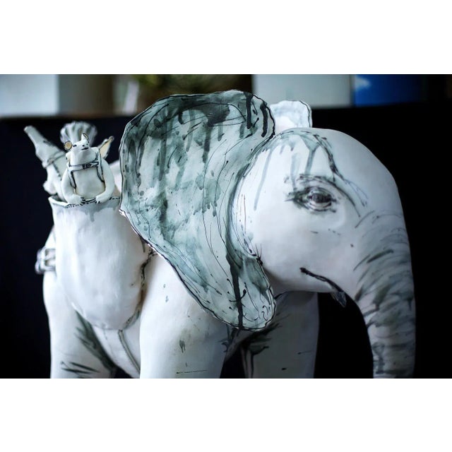 Elephant and Friends, Porcelain Freestanding Ceramic Sculpture with Animals, 2019 For Sale - Image 10 of 10