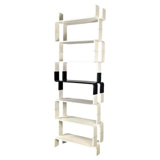 Italian Modular Curved Edges Black and White Wooden Bookcase, 1980s For Sale