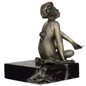 1920s Art Deco Nickel Plate Smoking Flapper on Marble Base