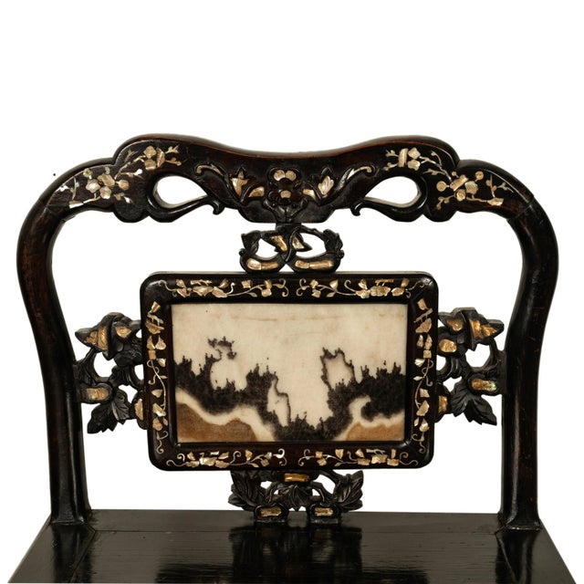 Antique Chinese 19th C Qing Dynasty Inlaid Dreamstone Mother of Pearl Chair 1850 For Sale - Image 11 of 13