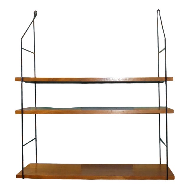 Vintage String Shelf in Walnut, 1960s For Sale