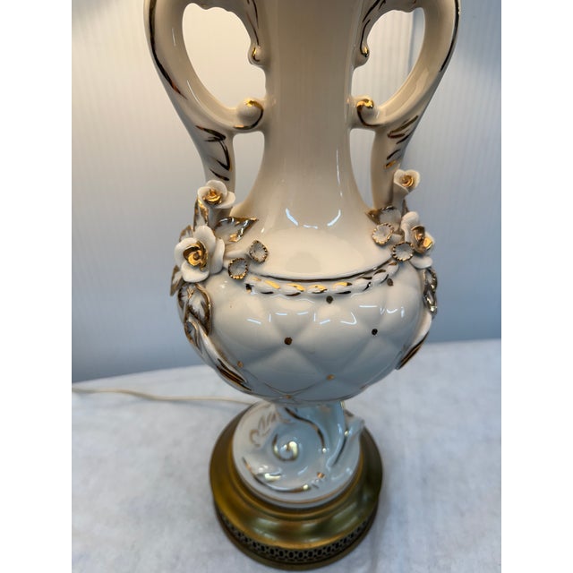 White Porcelain With Gold Swirls Table Lamps, Pair For Sale - Image 4 of 12