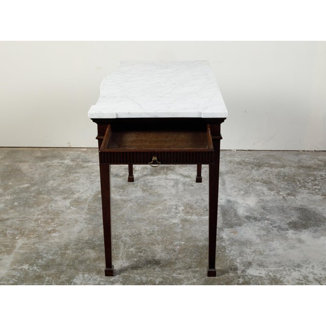 English 1820s Mahogany Server with White Veined Marble Top and Lateral Drawer For Sale - Image 12 of 12