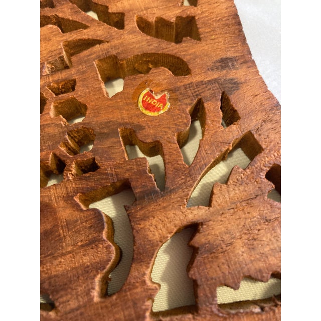 Wood 1970s Vintage Hand Carved Wooden Trivet Set From India- Set of 2 For Sale - Image 7 of 8