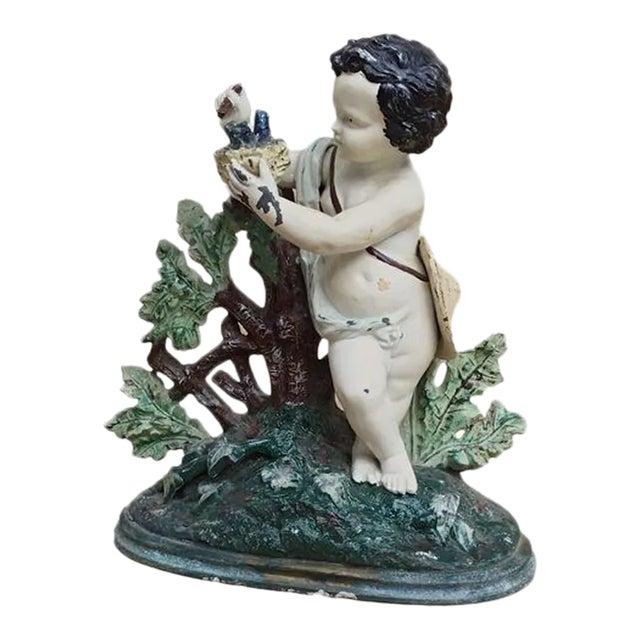 Antique Cast Iron Cherub Feeding Birds For Sale