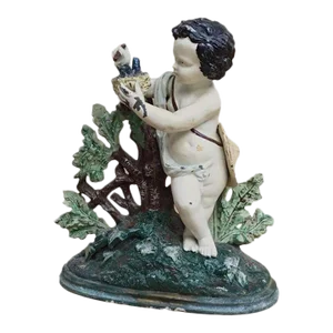 Antique Cast Iron Cherub Feeding Birds